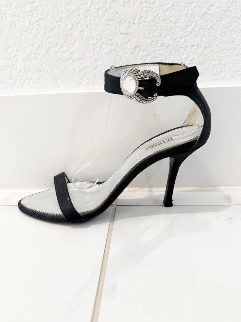 LESILLA LE SILLA black satin open-toe heels shoes Wedding 8